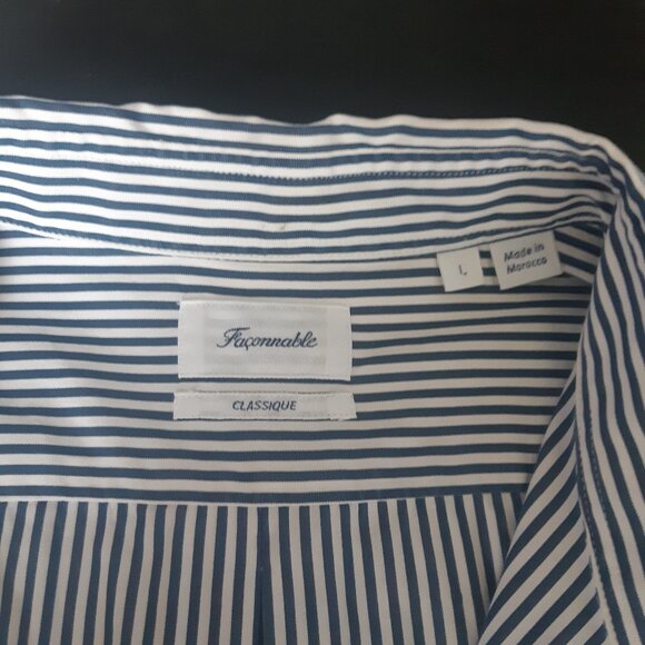 Faconnable Classique SZ L Navy & White Bengal Striped Men's Button Up Shirt - Picture 5 of 15
